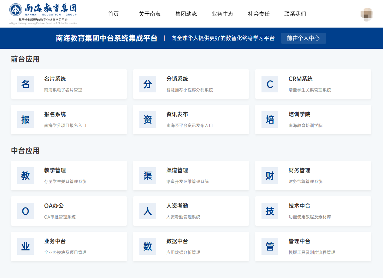 数智化中台与前台应用系统架构图
